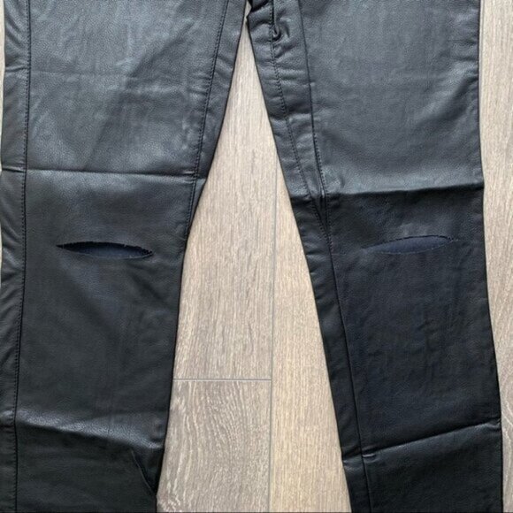 Free People One Teaspoon Pant Faux Leather Knee slit Straight Leg Black Size S - Picture 7 of 16